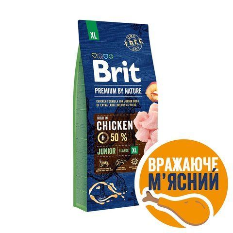 Корм сухий Brit Premium Dog Junior XL для цуценят і молодих собак гігантських порід від 1 до 30 місяців вагою 45-90 кг з куркою 15 кг S170831/6505 фото