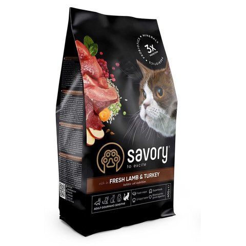 Корм сухий Savory Adult Cat Sensitive Digestion Fresh Lamb and Turkey для дорослих котів з чутливим травленням зі свіжою ягнятиною та індичкою 400 г S30075 фото
