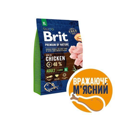 Корм сухий Brit Premium Dog Adult XL для дорослих собак гігантських порід вагою 45-90 кг з куркою 3 кг S170832/6512 фото