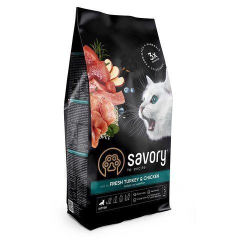 Корм сухий Savory Kitten rich in Fresh Turkey and Chicken для кошенят всіх порід зі свіжою індичкою та куркою 2 кг S30143 фото