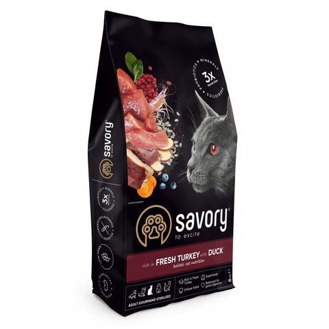 Корм сухий Savory Adult Cat Steril Fresh Turkey and Duck для стерилізованих котів з індичкою та качкою 8 кг S31607_Savory фото