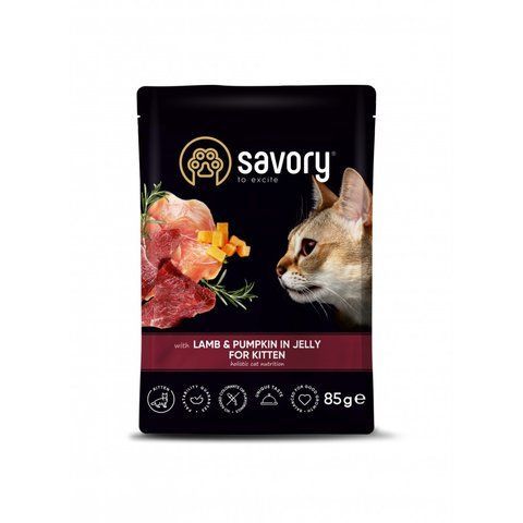 Корм вологий Savory Kitten Pouch Lamb and Pumpkin in Jelly для кошенят з ягням та гарбузом у желе 85 г S20086 фото