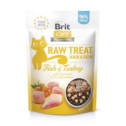 Ласощі Brit Raw Treat Freeze-dried Hair and Skin д/котів д/шерсті риба та індичка 40 г S112190 фото