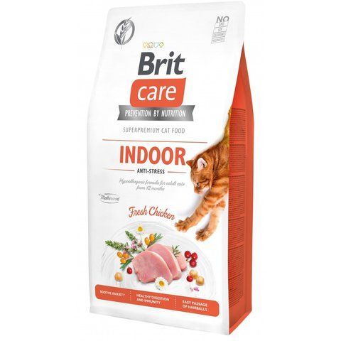 Корм сухий Brit Care Cat Grain Free Indoor Anti-stress для дорослих домашніх котів гіпоалергенний з куркою 7 кг S171301/0846 фото
