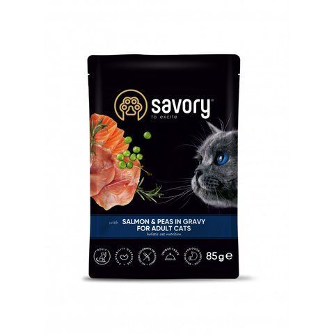 Корм вологий Savory Adult Cat Pouch Salmon and Peas in Gravy для дорослих котів з лососем та горошком у соусі 85 г S20116 фото