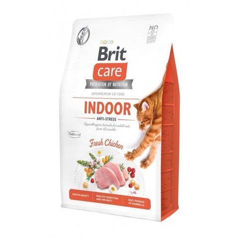 Корм сухий Brit Care Cat Grain Free Indoor Anti-stress для дорослих домашніх котів гіпоалергенний з куркою 2 кг S171302/0853 фото